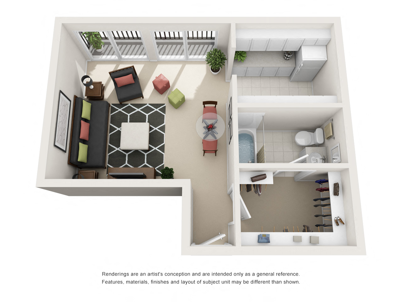 Floor plan for studio, 1 bath, 431 sqft